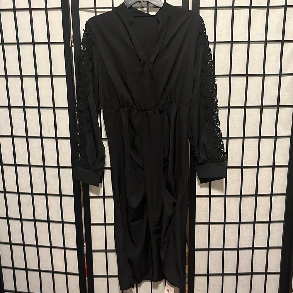 Emery Rose-Clasi Plus Guipure Lace Insert Ruched Dress Without Belt L - Picture 3 of 3